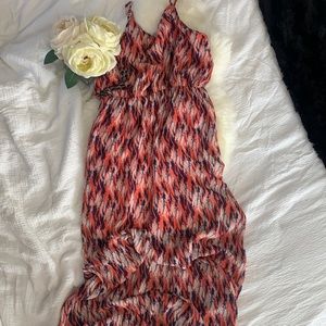 Long salmon & navy Charming Charlie’s dress 👗